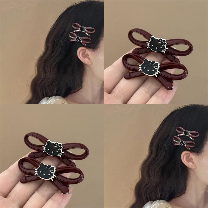 Cartoon cat red bow duck bill clip bangs side hairpin cute sweet girl heart hair accessories