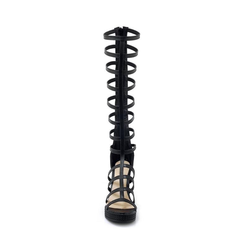 Fashion Summer Tall Boots Women's Knee High Chunky High Heels Shoes Back Zipper Roman Greek Gladiator Sandals