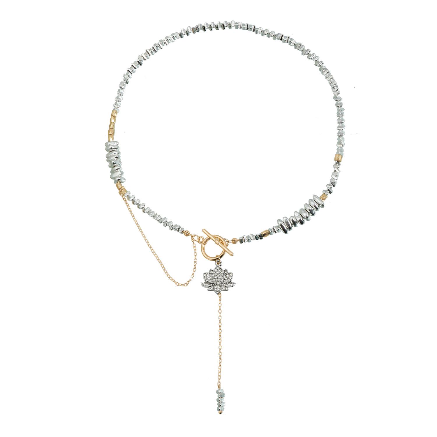 

Geometric triangle diamond lotus necklace ins personalized creative color matching tassel necklace