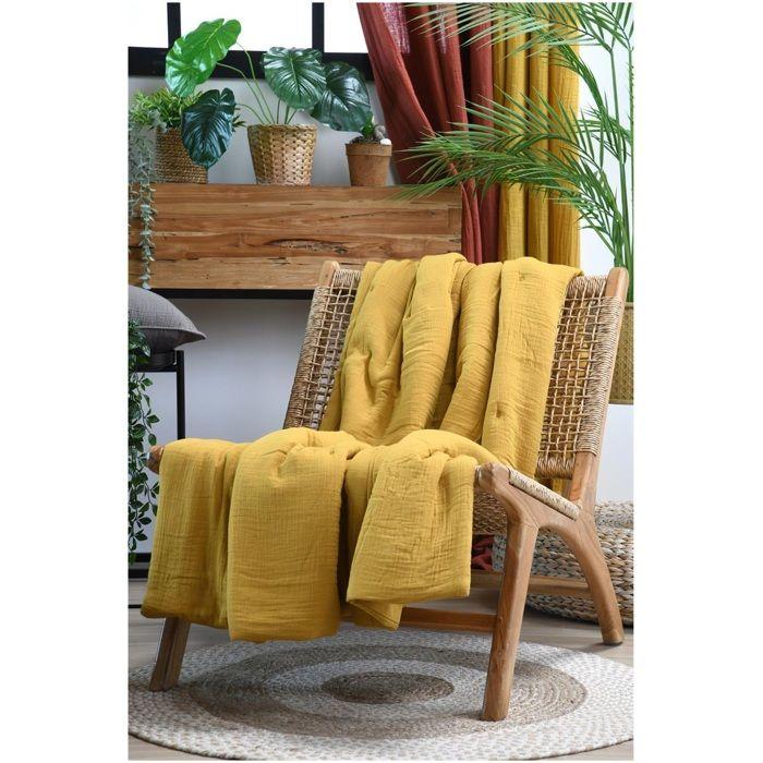 Plaid ou Edredon en gaze de coton 125 x 150 cm Colors moutarde