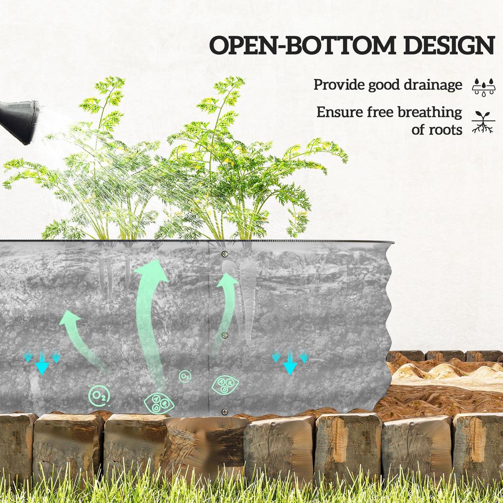 Galvanised Raised Garden Bed Metal Planter Box With Safety Edging For Flowers Herbs Succulents Silver