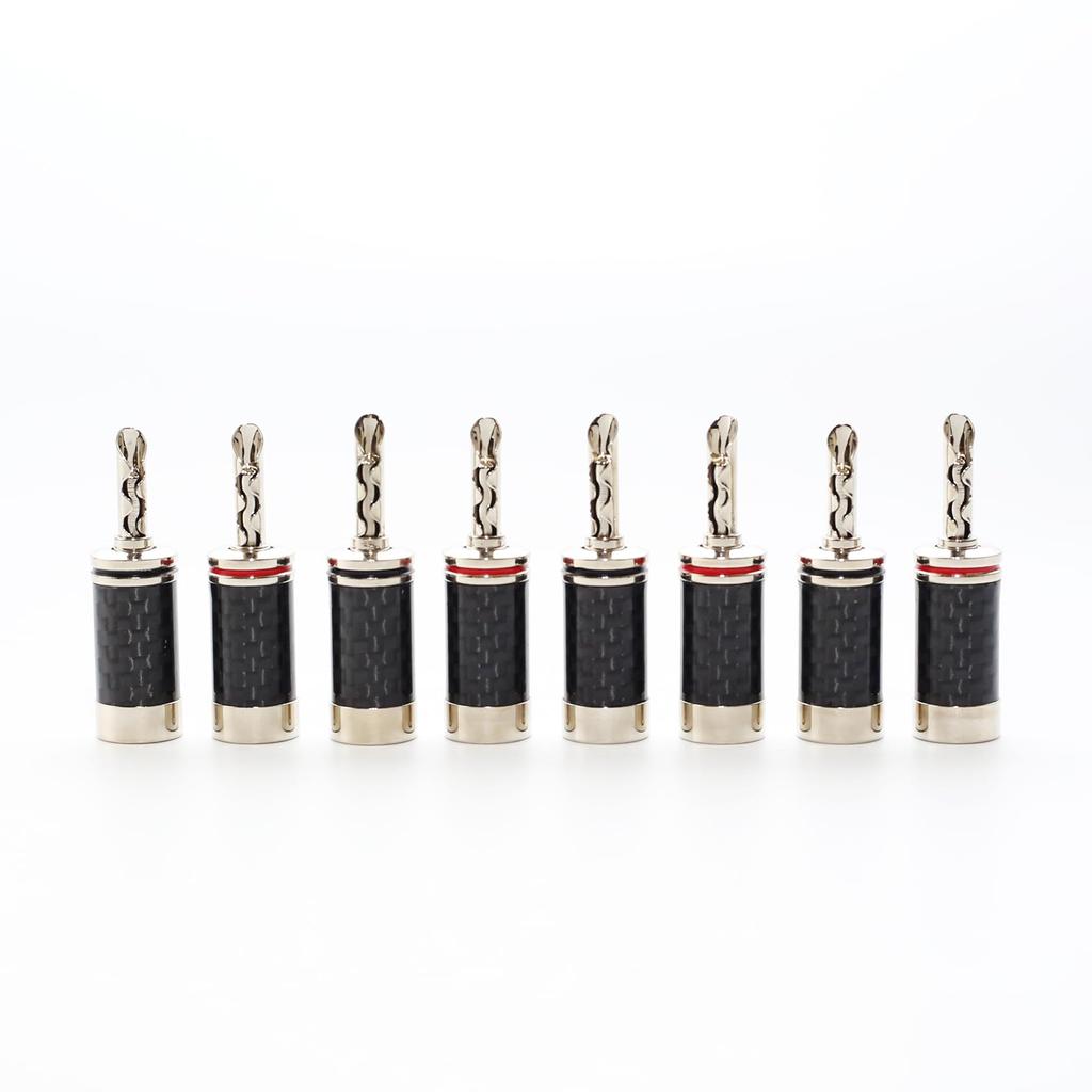 [Kawaki] High-End Carbon Fiber Banana Plugs, 8-Pack, Solderless (Screw Type), Speaker Terminal Connectors, 24K Gold Plated [P282]