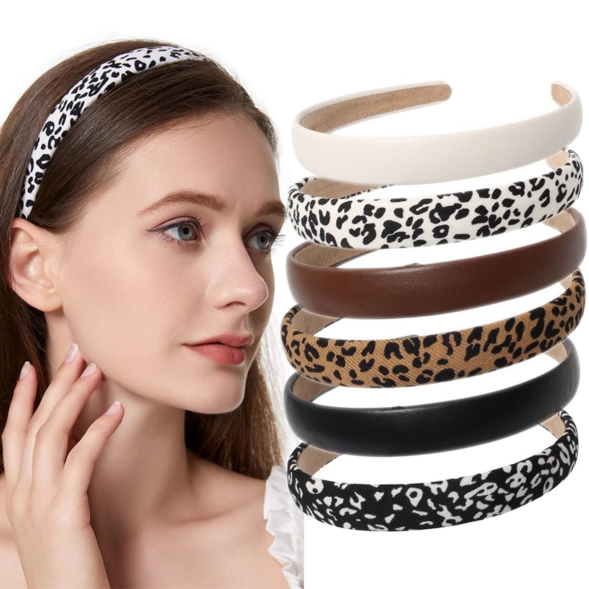 

6-Piece Set of Fashionable Leopard Print Pu Leather Headbands, Hairbands, Women s Hair Accessories, Suitable for Daily Casual Wear and