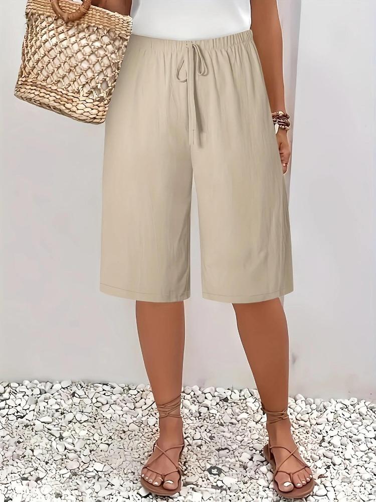 Solid Color Casual Mid Length Womens Five Point Pants
