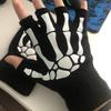5-11 Years Unisex Halloween Skull Baby Gloves Punk Skeleton Half Finger Glove Cosplay Non-slip Wrist Children Stretch Mittens
