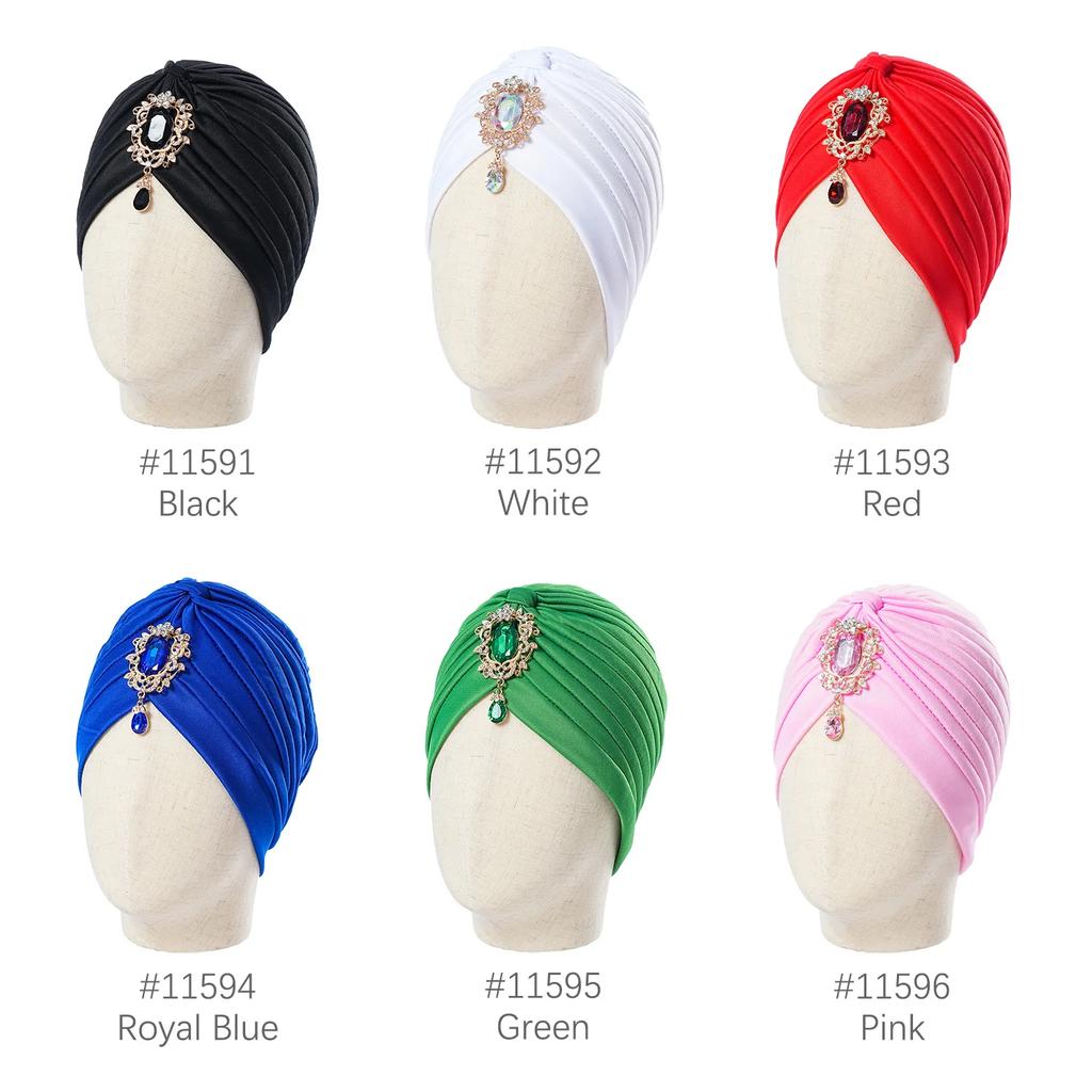 Muslim Fashion Women Elastic Alloy Drill Twist Knot Hat Chemo Cap Cancer Hat Islamic Femme Headscarf Indian Hat Headband Turban