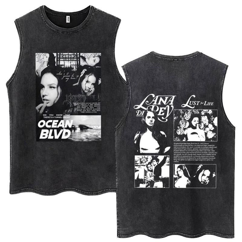 Lana Del Rey Graphic Print Wash Tank Tops Vintage Style Men Women T-shirt Hip Hop Cotton Oversized Sleeveless T Shirt