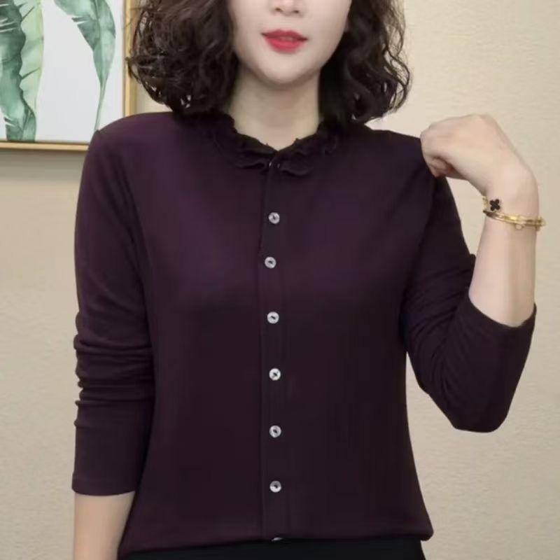 

Autumn/Winter Women s Single-Breasted Long Sleeve Slimming Warm Top with Collar L