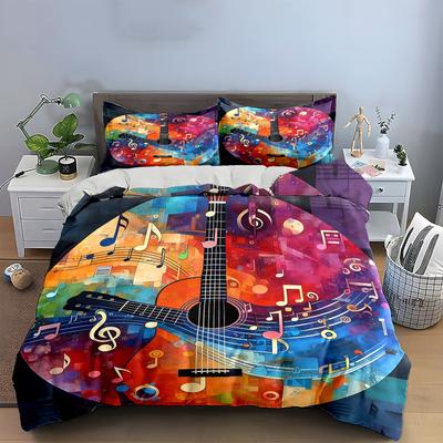 Colorful Guitar Music Decor Set Soft Comfortable Duvet Cover Bedding Set Included 1*Duvet Cover & 2*Pillowcases, Gift