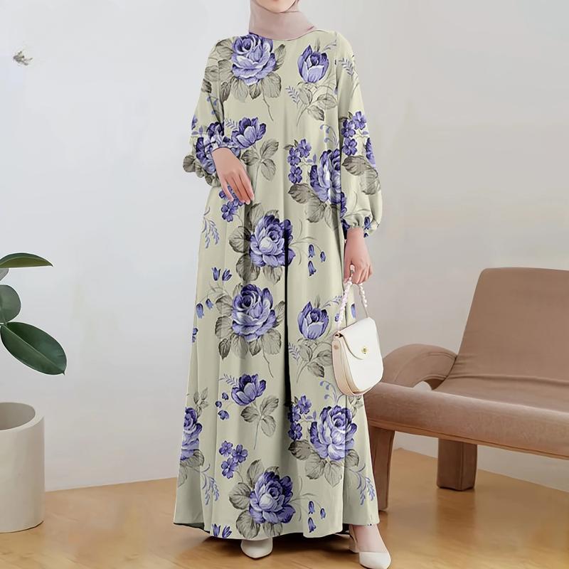 

Одежда для мусульманок, новый стиль в 2025 году, повседневная мода, пальто, цветочный принт, элегантное платье с длинным рукавом, подходит для мусульманок 5XL бежевый