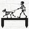 Skeleton Dog Garden Stake Black Skeleton Walking Dog Metal Decoration Funny Halloween Yard
