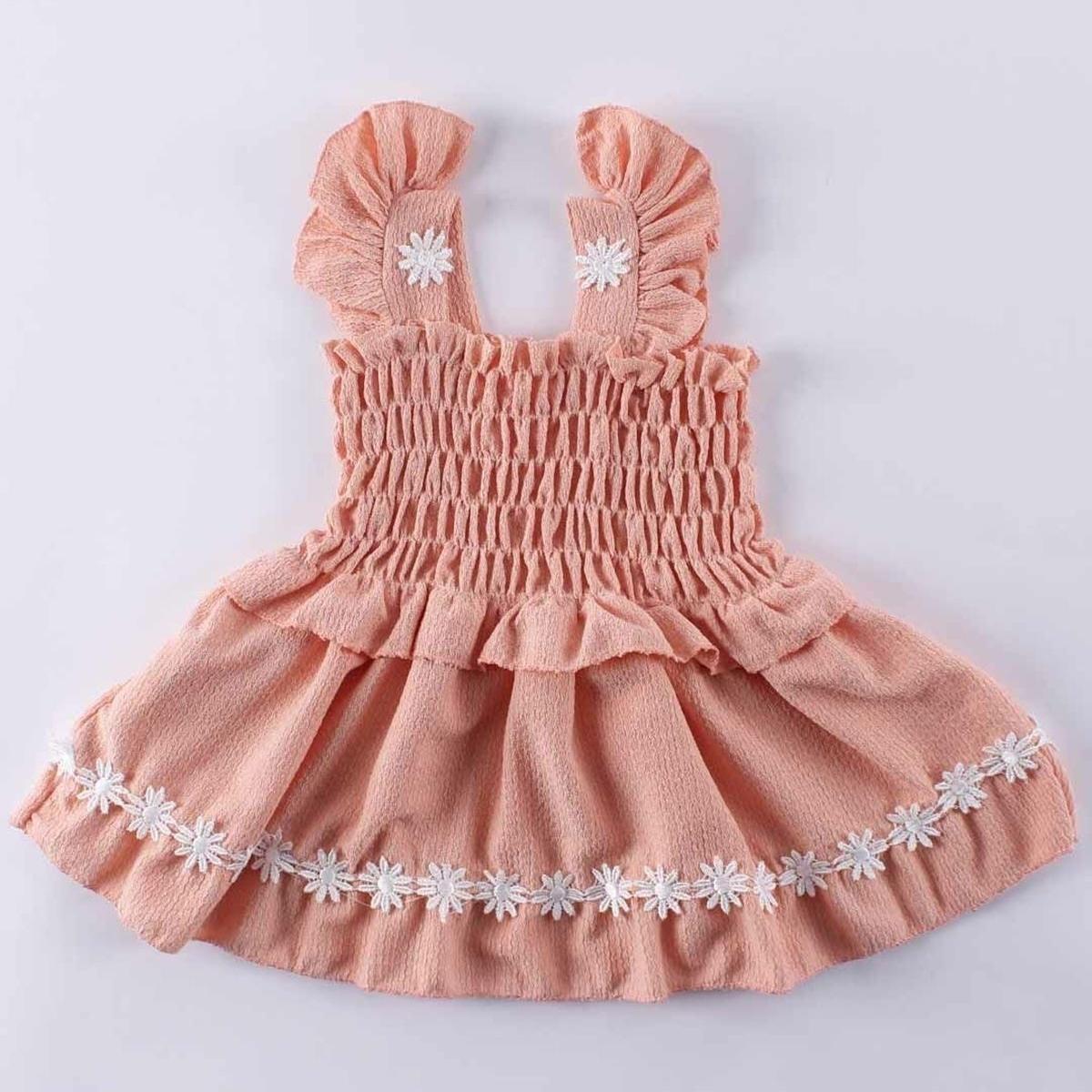 

Baby Girl Salmon Gipple Floral Pleated Dress