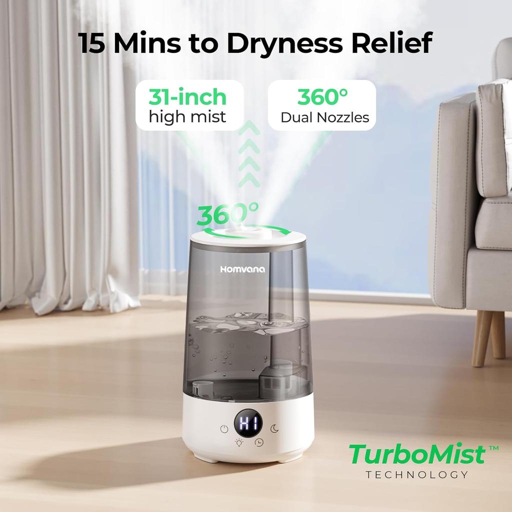 Homvana Air Humidifier for Bedroom 36 L 360° Cool Mist 34 H