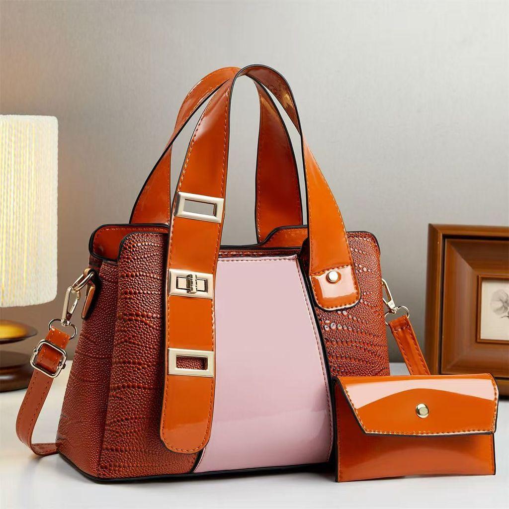 Borsa a Tote Multiscomparto Highstyle con PU Color Block per Donne Casual Urbane