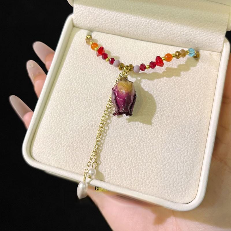 [Eternal Flower Language] Super Immortal and Beautiful Eternal Rose Flower Beaded Necklace Design Unique and Beautiful Clavicle Chain