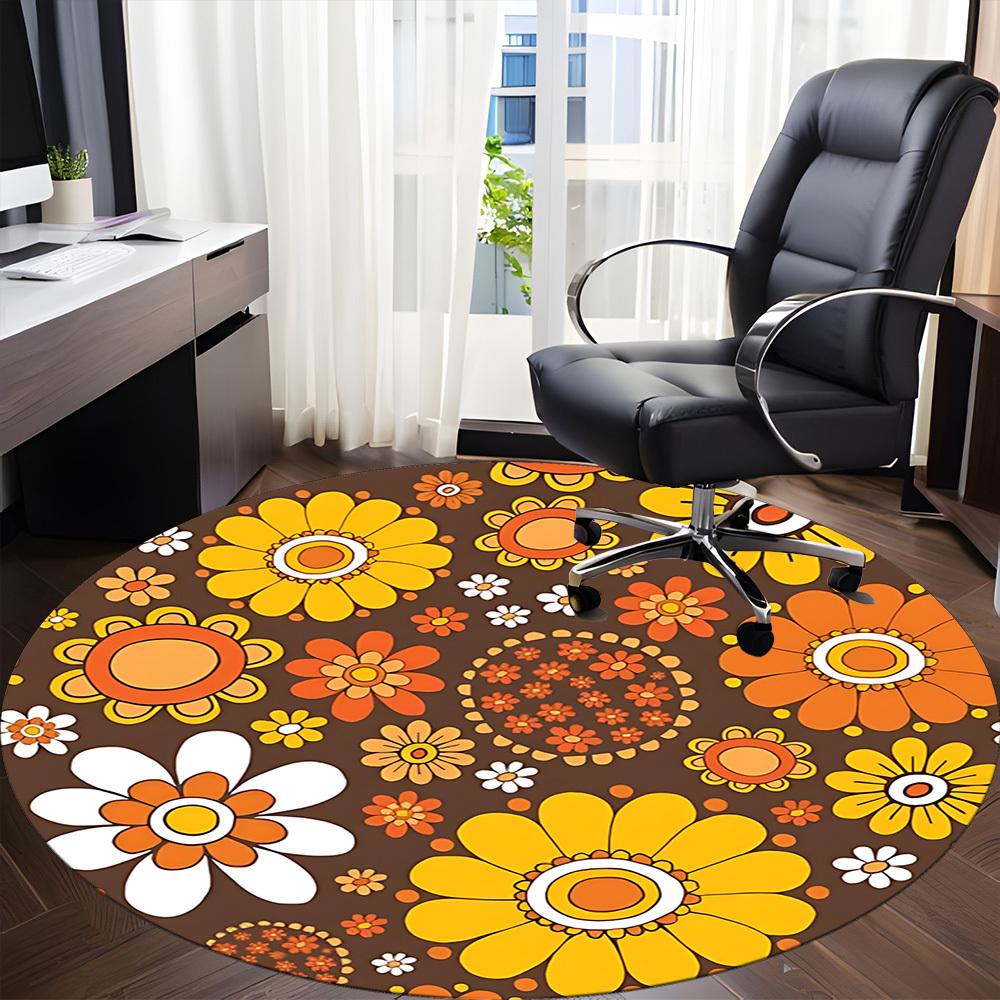 1 Stück Rundes Teppichläufer mit Blumenmuster für das Büro, Indoor-Matte geeignet für Büro, unter Bürostühlen, Schlafzimmer, Wohnzimmer, Heimdekoration, Raumdeko