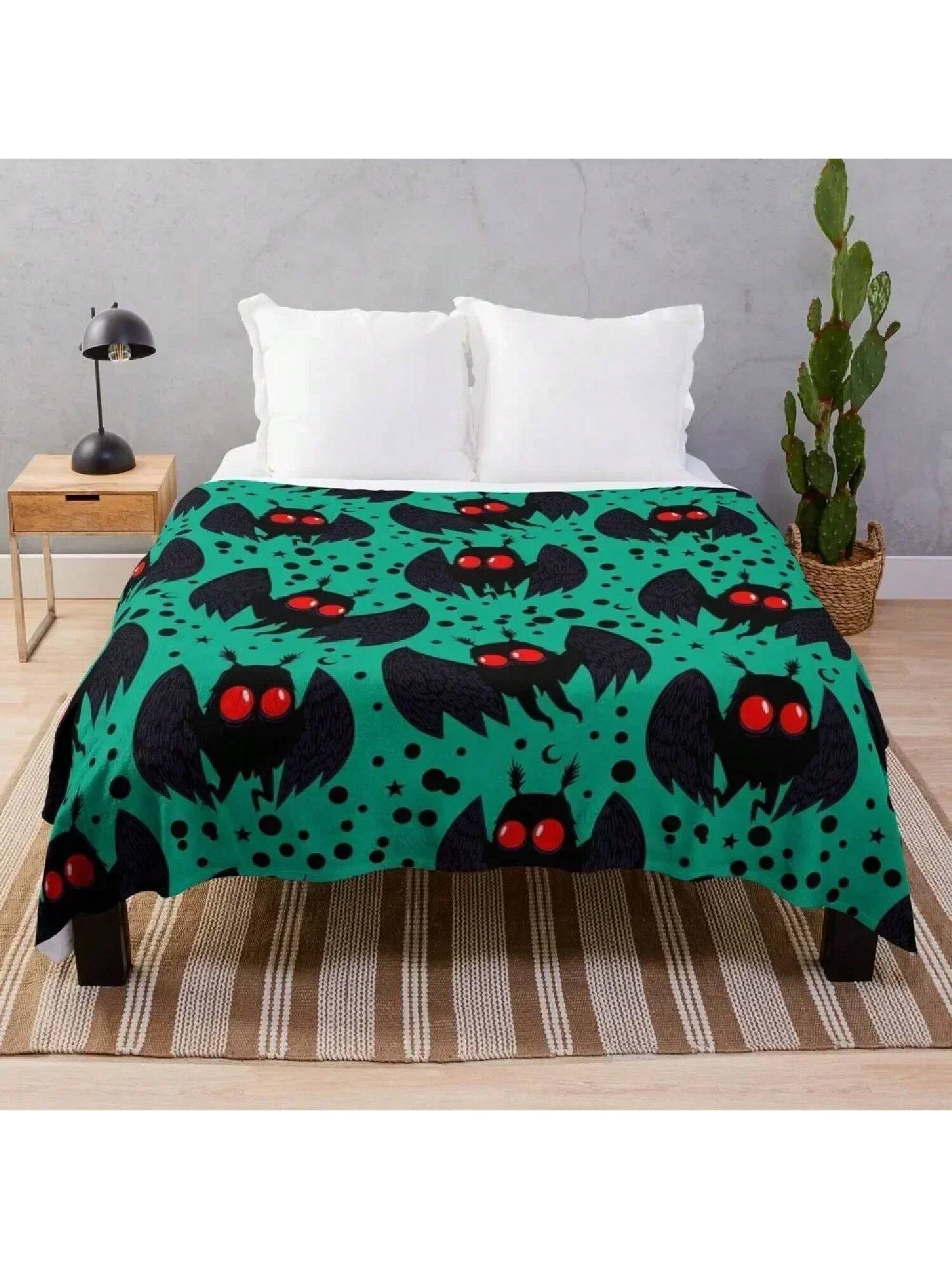 Mothman Green Night Throw Blanket Vintage Decoratives Blankets 75X95CM