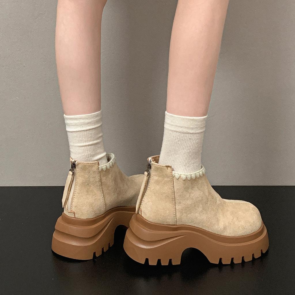 Queen Fan Retro Thick Heel Thick-soled Martin Boots Women's 2025 New Autumn Versatile Snow Short Boots