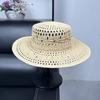 Light Luxury Sun Hat Raffia Woven Vacation Straw Hat Hollow Breathable Sun Hat Big Brim Flat Top Hat