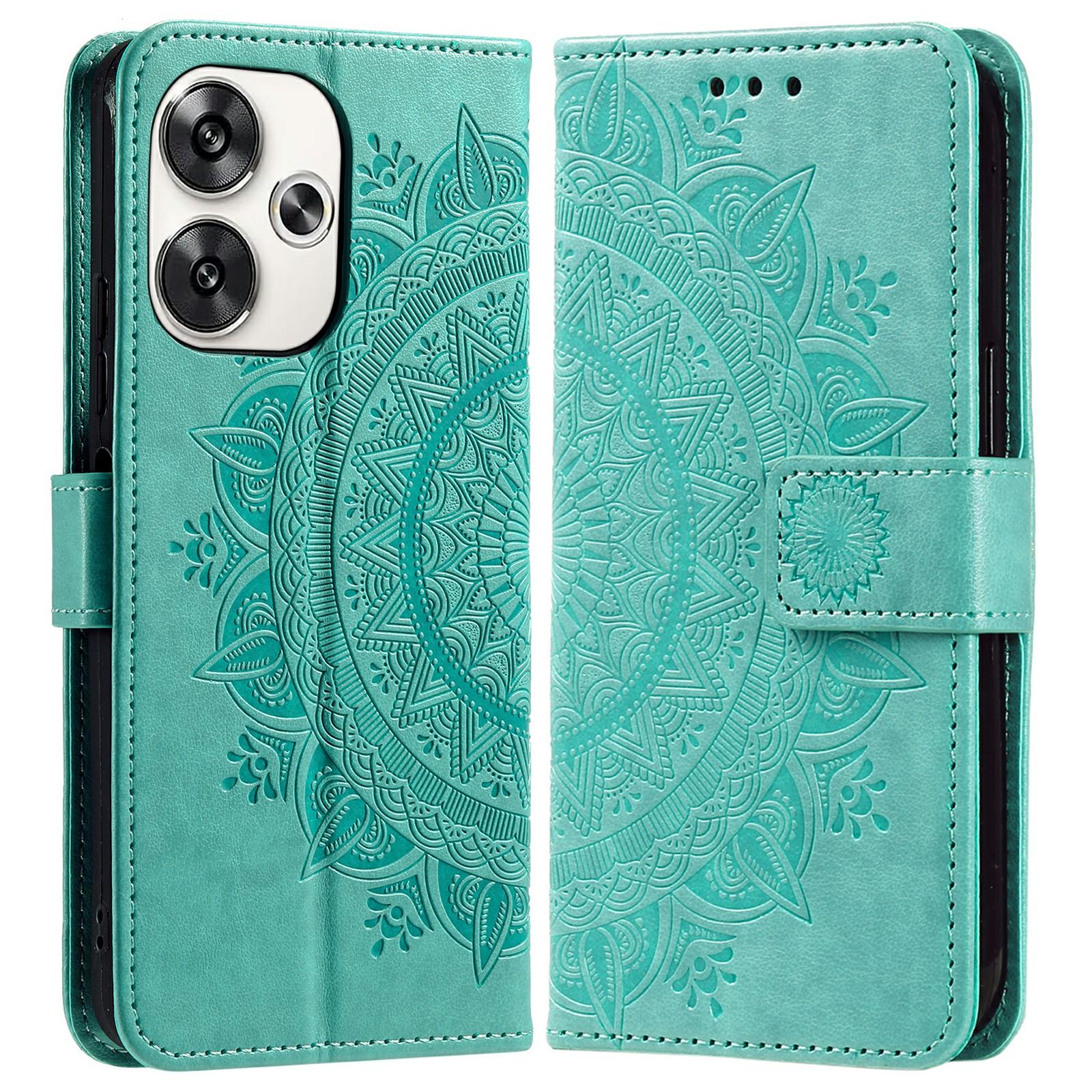 

For Xiaomi Poco F6 5G/Redmi Turbo 3 5G Case Imprinted Totem PU Leather Phone Cover Green