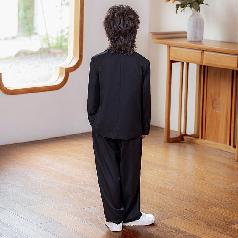 Boys' Chinese-Style Embroidered Velvet Vest and Suit for Autumn/Winter Photography and Performance