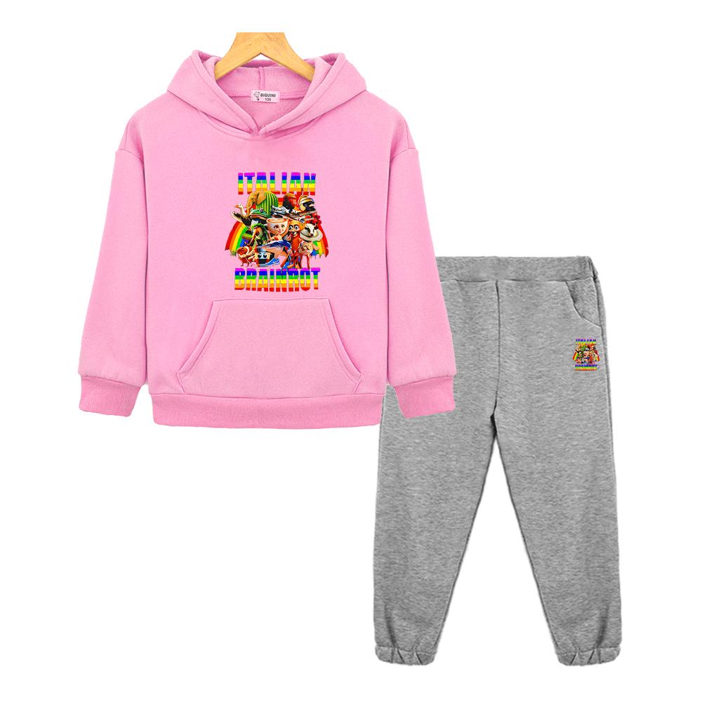Italian Brainrot Autumn Anime hoodie Fleece Sweatshirt Jacket 2pcs pullover+Pants boys girls Hooded Sets kids boutique clothes