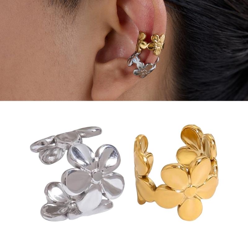 Stylish Floral Ear Clip Jewelry Stainless Steel Flower Earrings Comfort Wear Daily Accessory Fashion Accessories