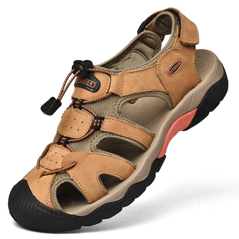 Fashion Fashionable Outdoor Men's Breathable Anti Slip Water Wading Sandals Summer Men Cowhide Oversized Casual Comfortable Beach Shoes