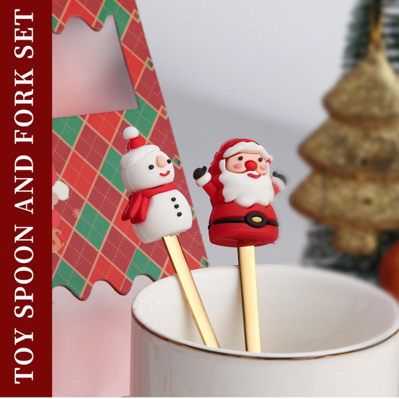 4pcs Christmas Coffee Spoon, Doll Cute Coffee Spoon Set, Stainless Steel Mixing Christmas Spoon, For Restaurant Christmas Party