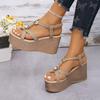 Fashion Women's High Heel Wedge Sandals, Casual Outdoor Shoes, Retro Style, 2024 Summer New Collection35-43