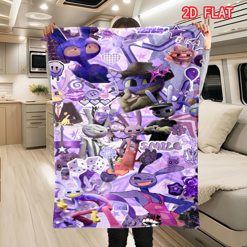 The Amazing Digital Circus Jax Flannel Blanket, Pink Background Grinning Rabbit Character Cozy Throw