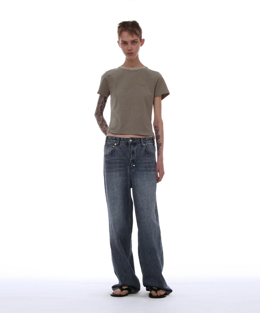 PARTIMENTO WOMEN Pwc Pocket Stripe Regular Tee_Light Khaki