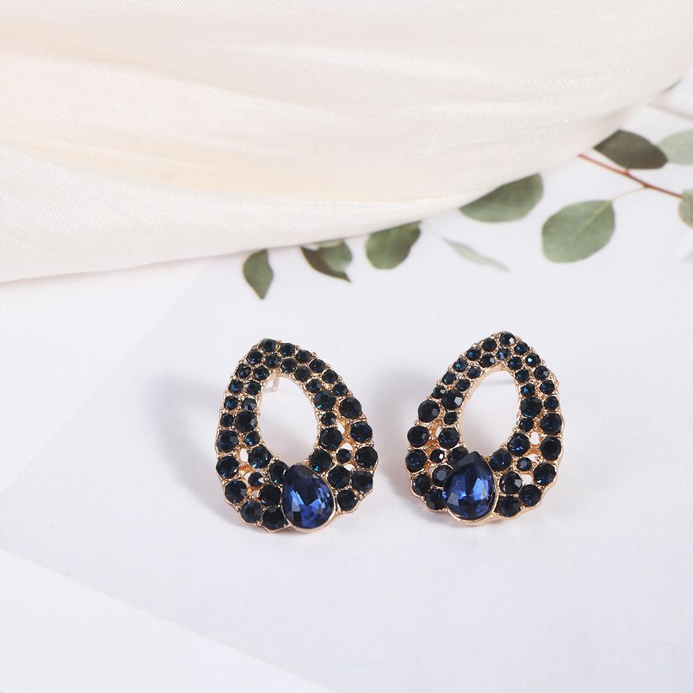 Elegant Women Vintage Style Fashion Blue Rhinestone Dangle Ear Stud Earrings Jewelry Water Droplets