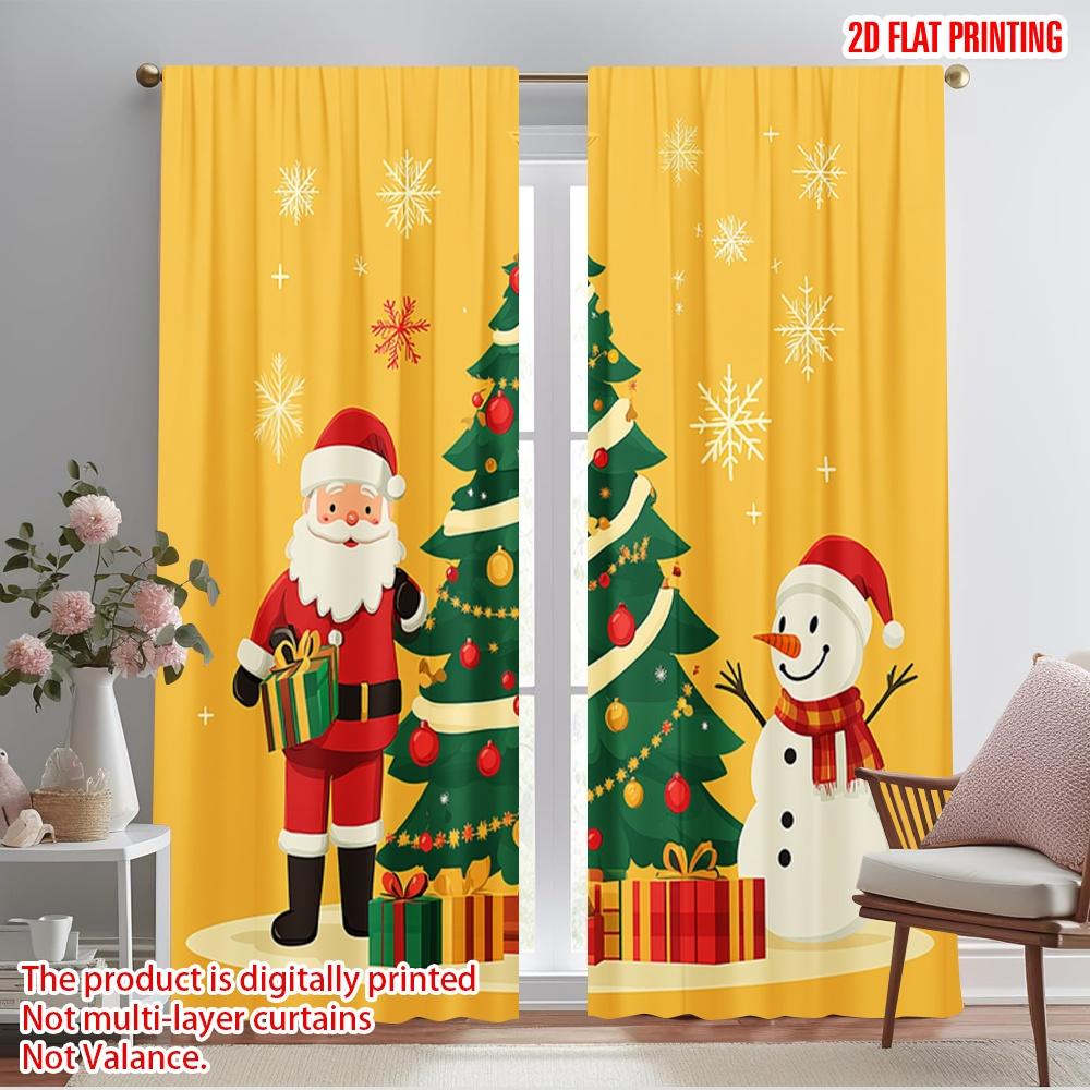 

2pcs,2D plane printing Print Curtains Christmas Tree Santa Snowman Gifts 100% Polyester (without rod) Festive Use for Bedroom, 52.50×116.00 CM 2pcs