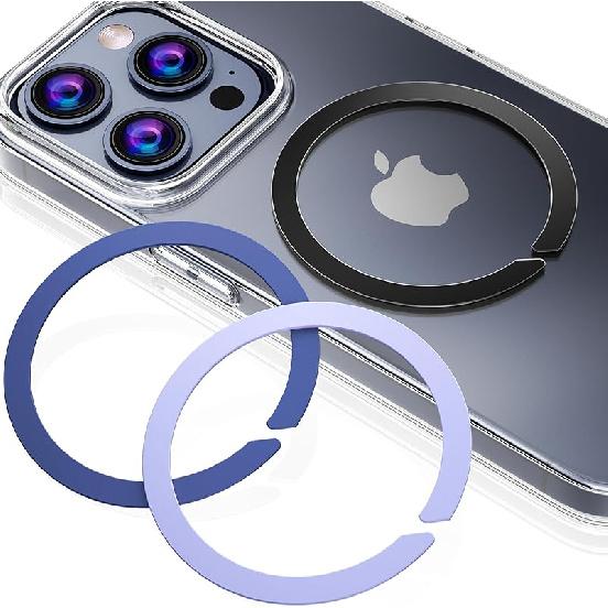 Магнитное кольцо-адаптер для MagSafe, Магнитная наклейка для чехла телефона, Металлическое, Клейкое, Совместимо с беспроводной зарядкой для iPhone Android, 3 Black+Blue+Purple