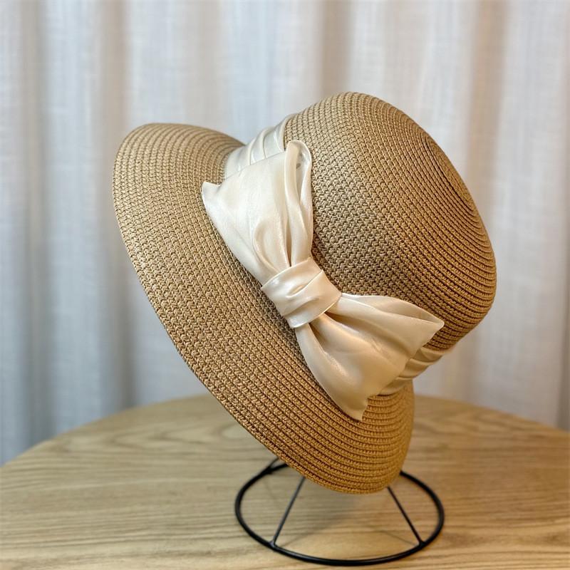 Stylish Wide Brim Hat With Butterfly Bow Ice Silk Straw Sunshade Fisherman Hat For Women хаки
