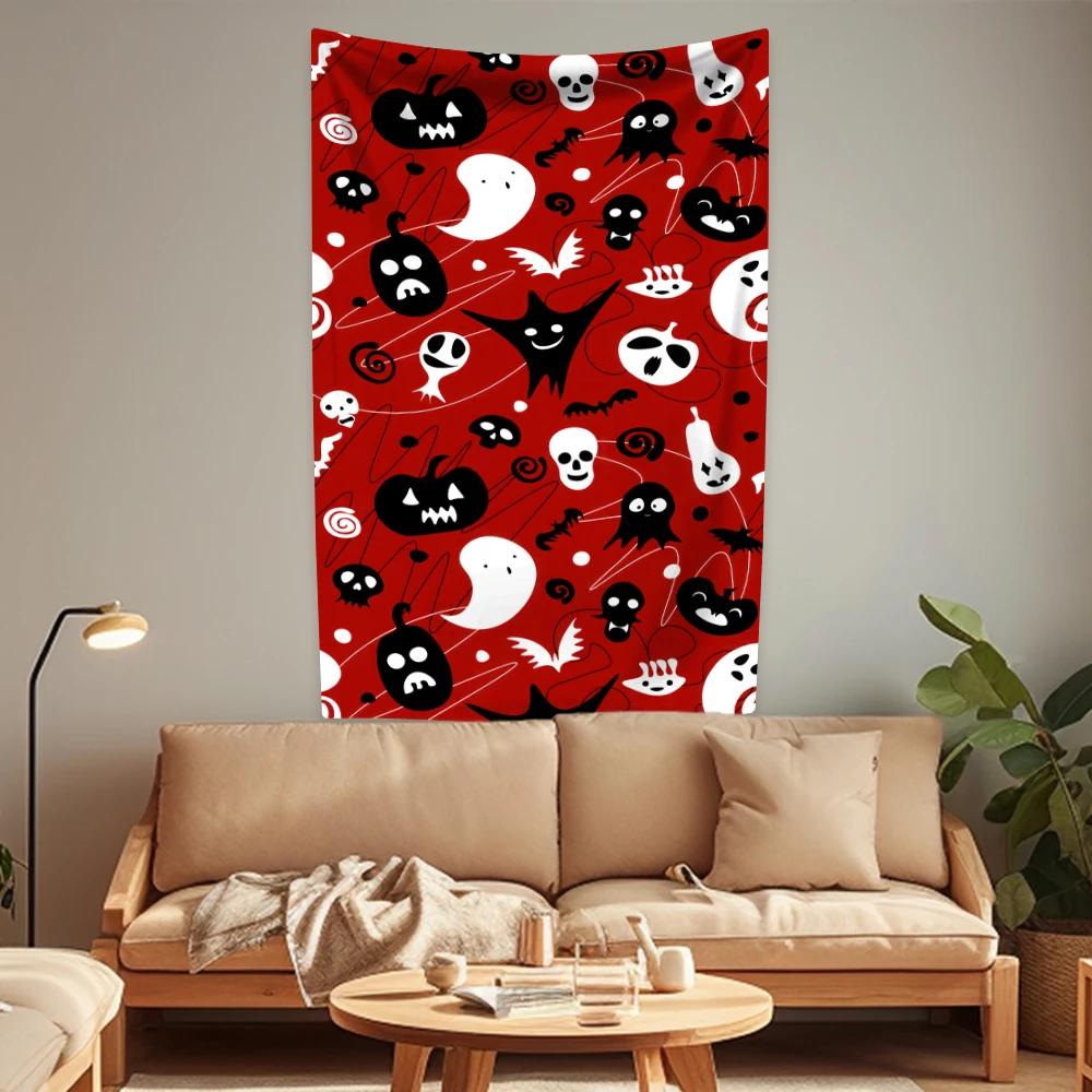 Cute Halloween Tapestry Pink Skull Pumpkin Home Decor Aesthetics Festivals Gift Living Room Party Backdround Cloth Sofa Blanket