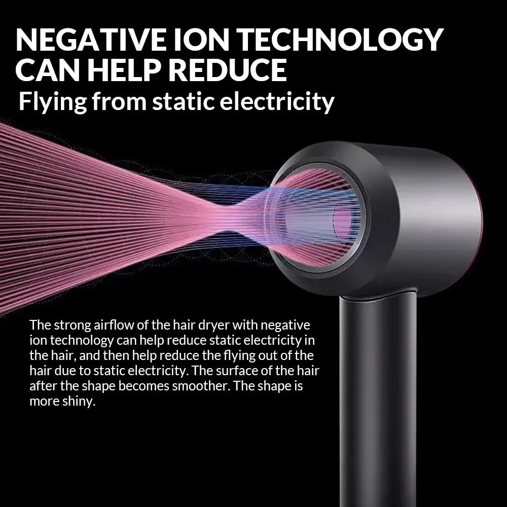 Profesionální vysokorychlostní fén s čepelemi, negativní ionty, péče o vlasy, nastavitelný převodový stupeň, konstantní teplota, fén