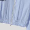 INCERUN Men Lapel Long Sleeve Zipper Up Striped Cropped Jackets Short Coats