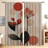 2Pc Home Geometric Leaves Curtains With Landscape Background And Pole Pocket Curtains, Kitchen, Coffee Shop, Living Room, Bacony