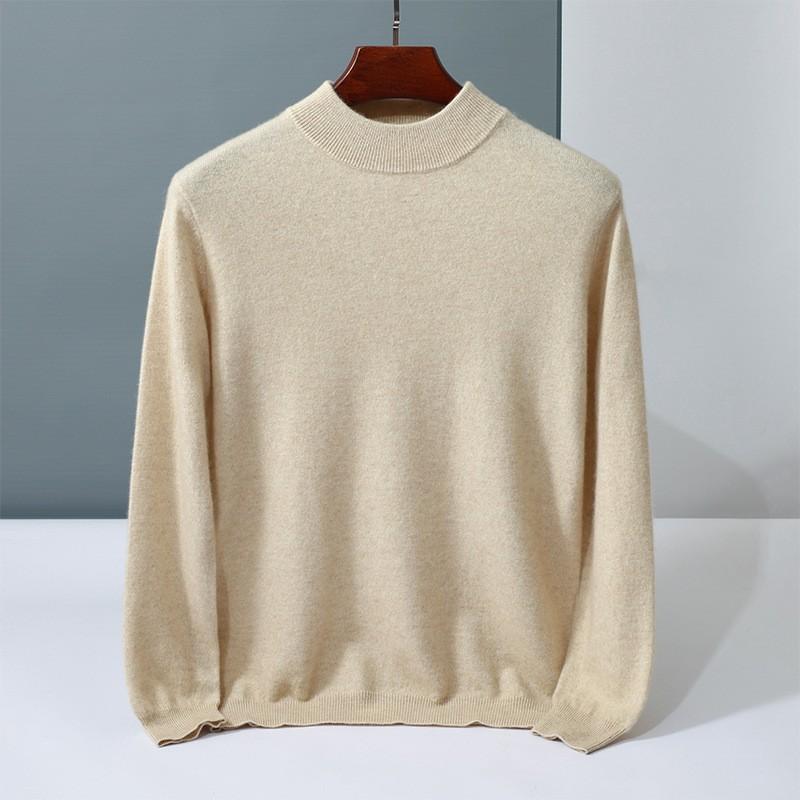 Solid color simple cashmere sweater men's semi-turtleneck pullover new knitted cashmere