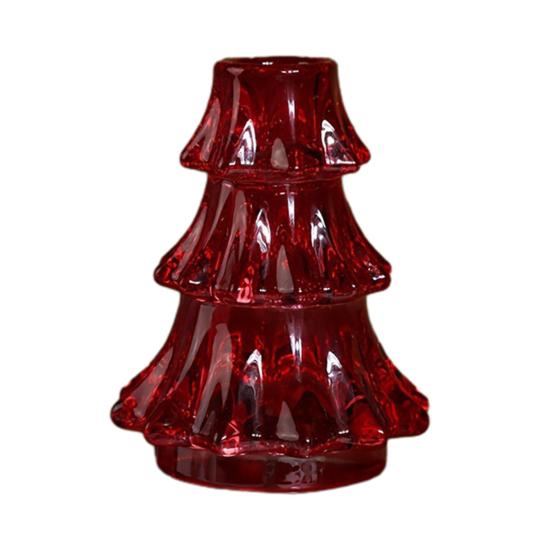 Christmas Tree Candlestick Glass Pillar Candle Holder Vintage Ribbed Taper Candle Holder for Festive Dining Table Decoration