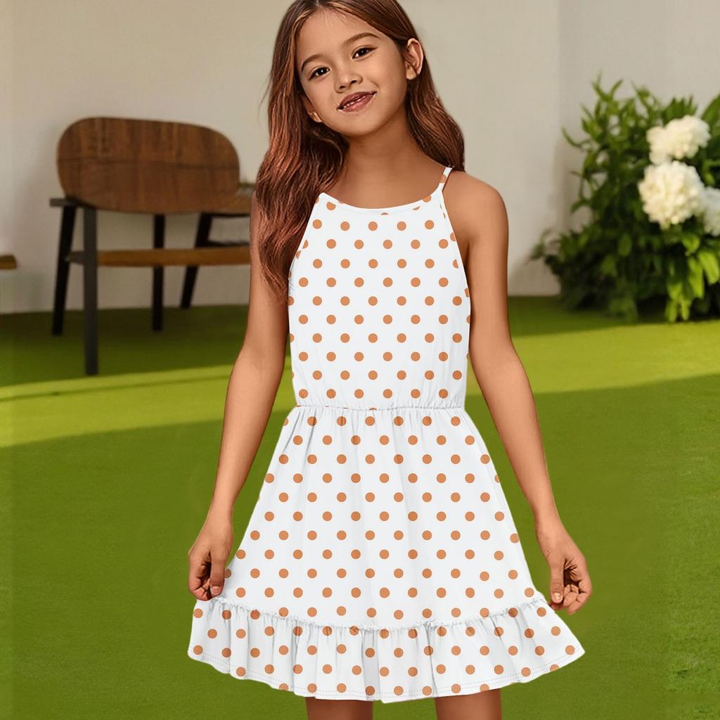 Children's Summer Casual Fashion Round Neck Solid Color Sleeveless Dress