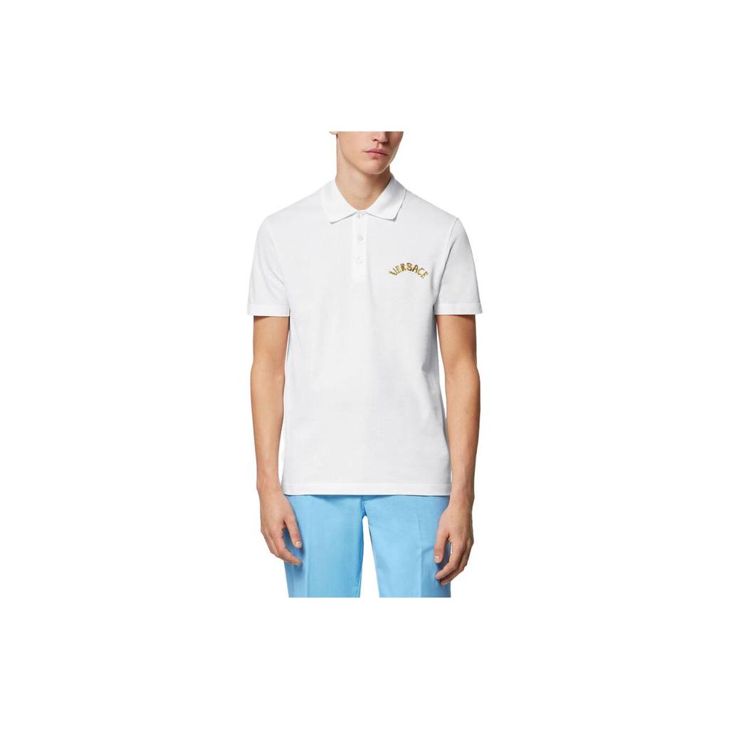 Versace Solid Color Letter Embroidered Short Sleeve Polo Men Polo 1010639-1A07698-1W000