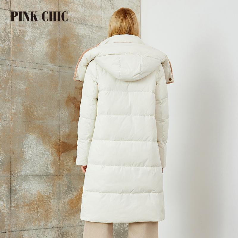 PINK CHIC 2023 New Winter Coat Women Down Jackets High Quality Fur Collar Warm Hooded Long Version Parka Female W6607