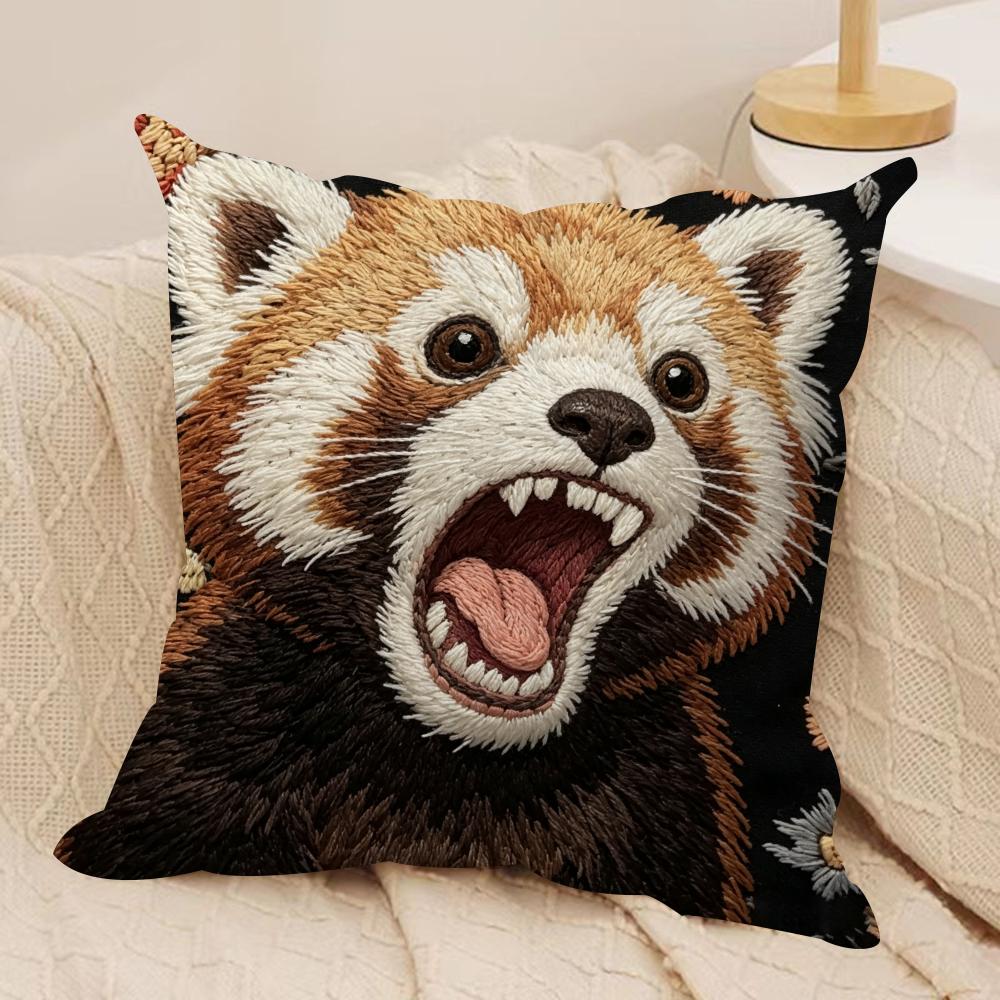 2D Scream Animals Retro Cushion Cover Silky Short Plush Invisible Zipper Dustproof Sofa Pillow Case For Home Decor
