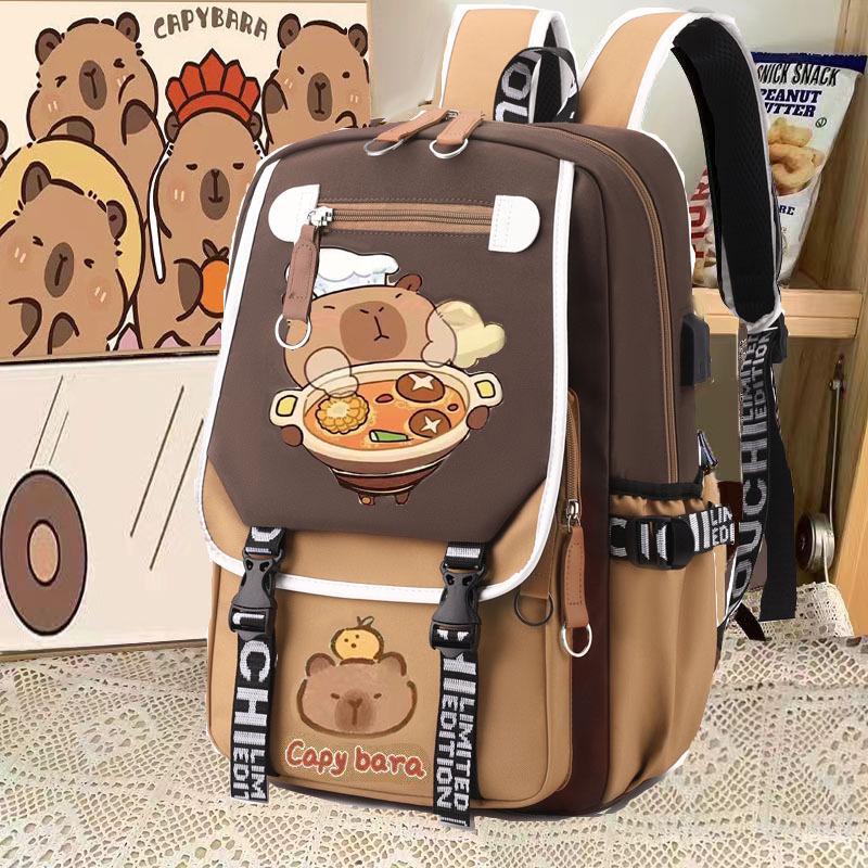 Capybara Backpack: Cute, Funny, Large Capacity, Stain-Resistant, Multifunctional for Middle School Girls