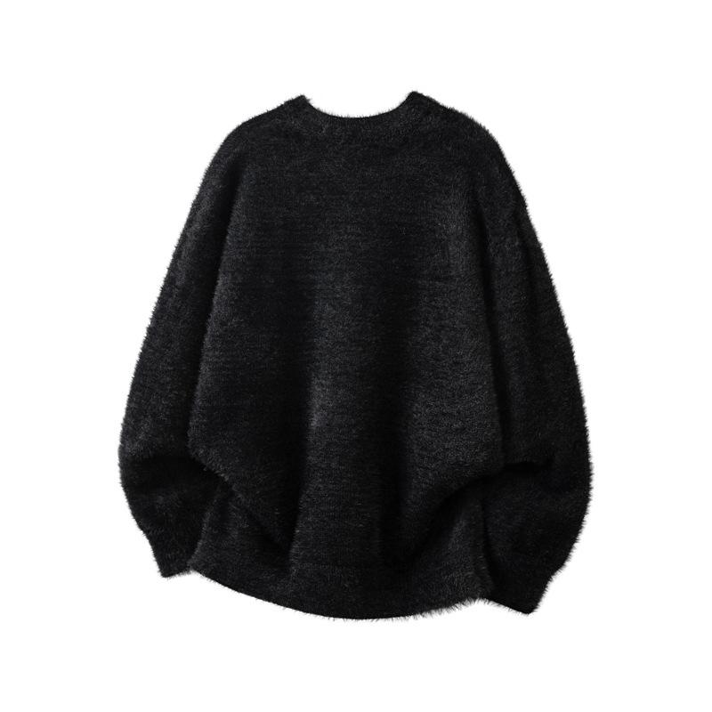 Men's Faux Mink Fur Knit Sweater, Retro-Style, Solid Color, Round Neck, Spring Fashion.