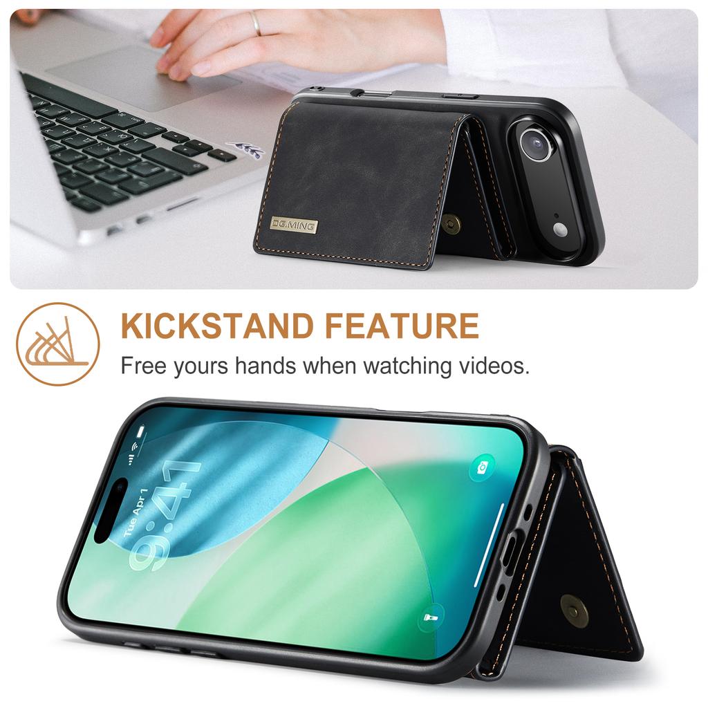 DG.MING M1 Series for iPhone 17 Air Case Kickstand PU Phone Cover with Detachable Wallet