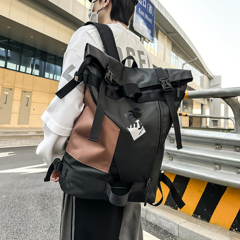 Trendy Brand Roll Mouth Personalized Splicing Schoolbag Fashion Harajuku Men'S And Women'S Large-Capacity Casual Backpack